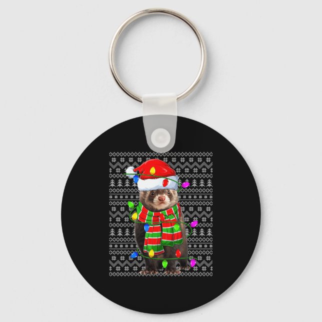 Ferret Ugly Xmas Lighting Santa Ferret Christmas  Key Ring (Front)
