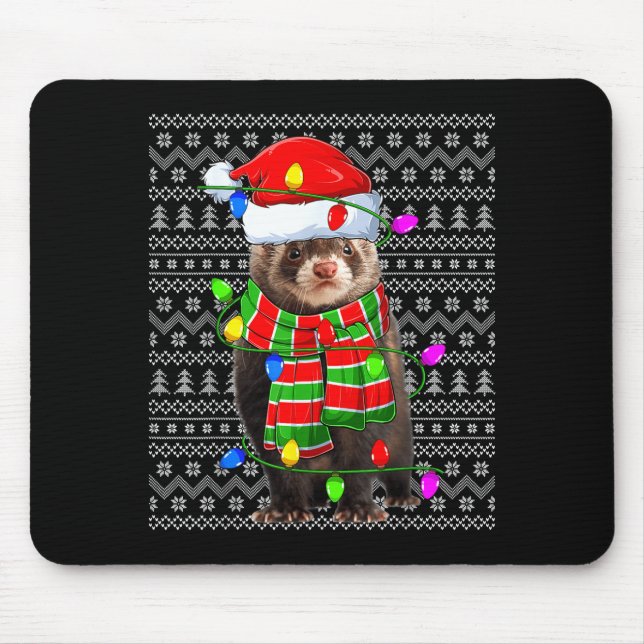 Ferret Ugly Xmas Lighting Santa Ferret Christmas  Mouse Pad (Front)