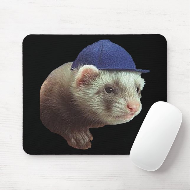 Ferret Wearing Blue Hat Mouse Pad (With Mouse)
