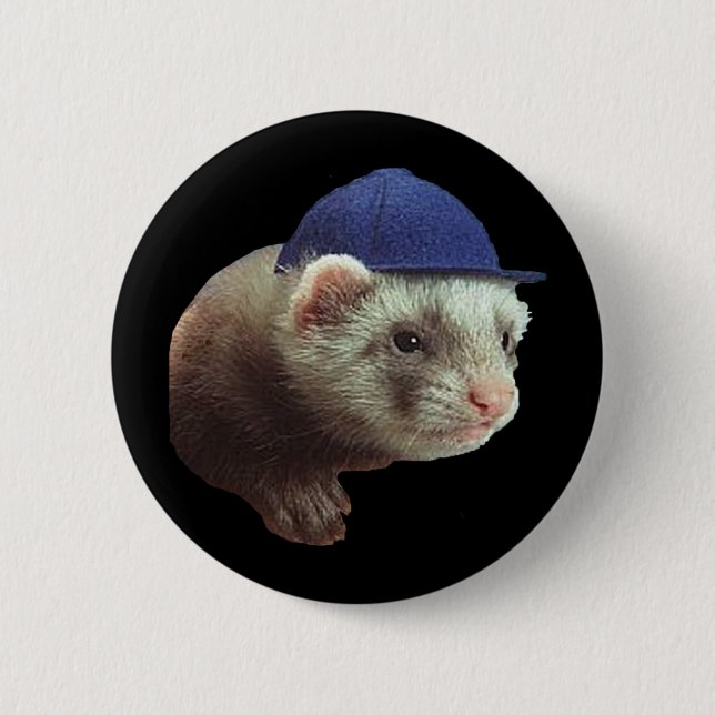 Ferret Wearing Hat 6 Cm Round Badge (Front)