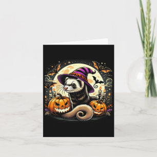 Ferret Witch Halloween - Spooky Pumpkin Bats Art Card