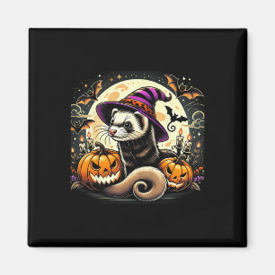 Ferret Witch Halloween - Spooky Pumpkin Bats Art Magnet