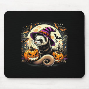Ferret Witch Halloween - Spooky Pumpkin Bats Art Mouse Pad