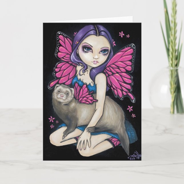 "Ferret with Butterfly Wings" Greeting Card (Front)