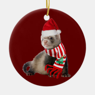 Ferret With Hat Scaft Christmas Ceramic Tree Decoration