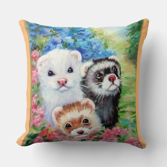 Ferrets and Flowers  Cushion (Front)