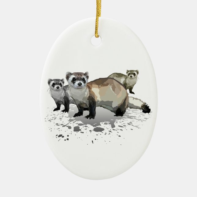 Ferrets Ceramic Tree Decoration (Front)