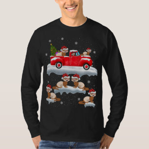 Ferrets Driving Christmas Tree Red Truck Ferret Ch T-Shirt