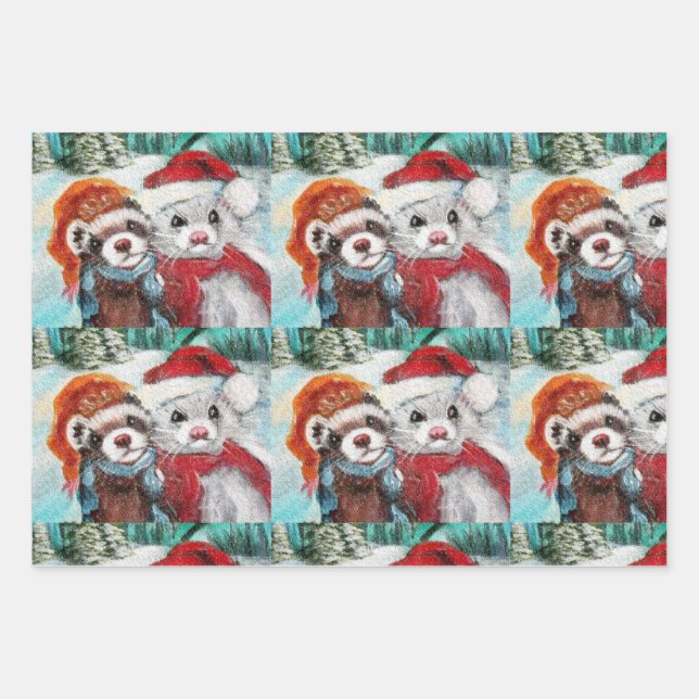 Ferrets Wrapping Paper Flat Sheet Set of 3 (Front 3)