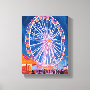 Ferris Wheel Boardwalk Carnival Watercolor Canvas Print