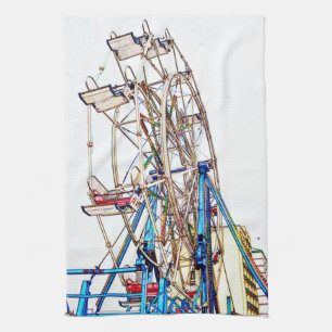 Ferris Wheel-Chalk Outline by Shirley Taylor Tea Towel
