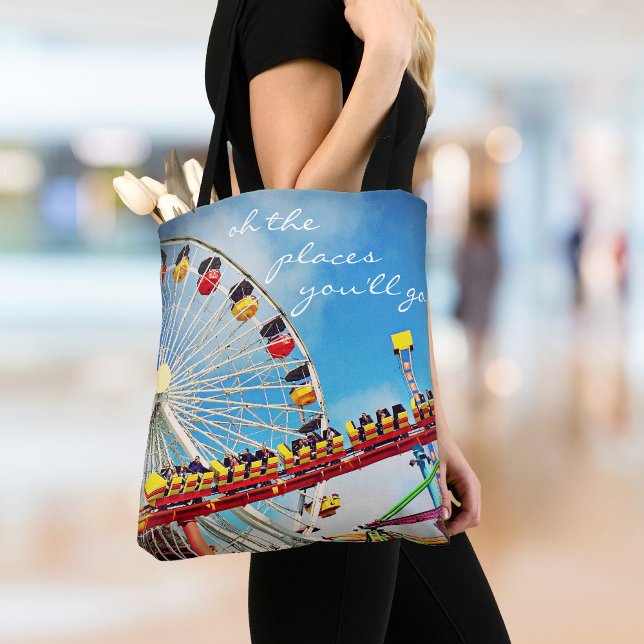 Ferris wheel roller coaster places script quote tote bag (Creator Uploaded)