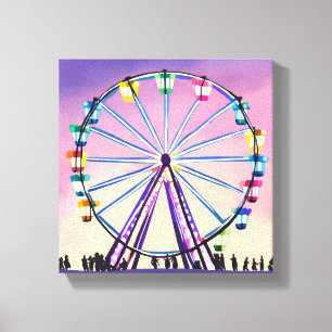 Ferris Wheel Sunset Beautiful Watercolor Canvas Print