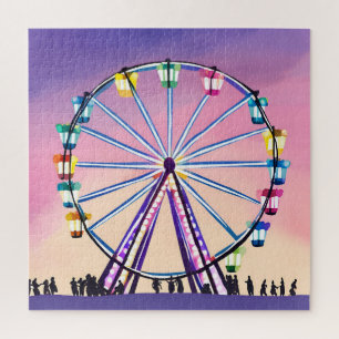 Ferris Wheel Sunset Beautiful Watercolor Jigsaw Puzzle