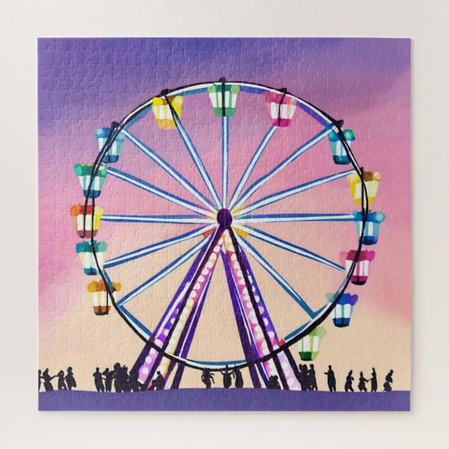 Ferris Wheel Sunset | Beautiful Watercolor Jigsaw Puzzle (Vertical)