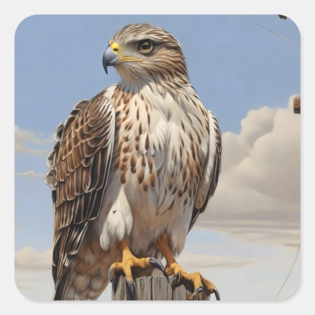  Ferruginous Hawk perched on power pole Square Sticker (Front)