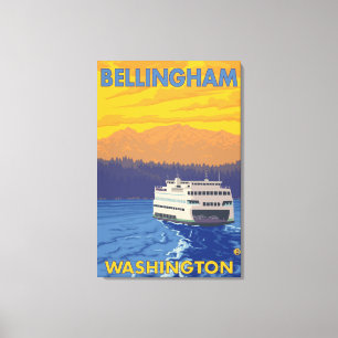 Ferry and Mountains - Bellingham, Washington Canvas Print