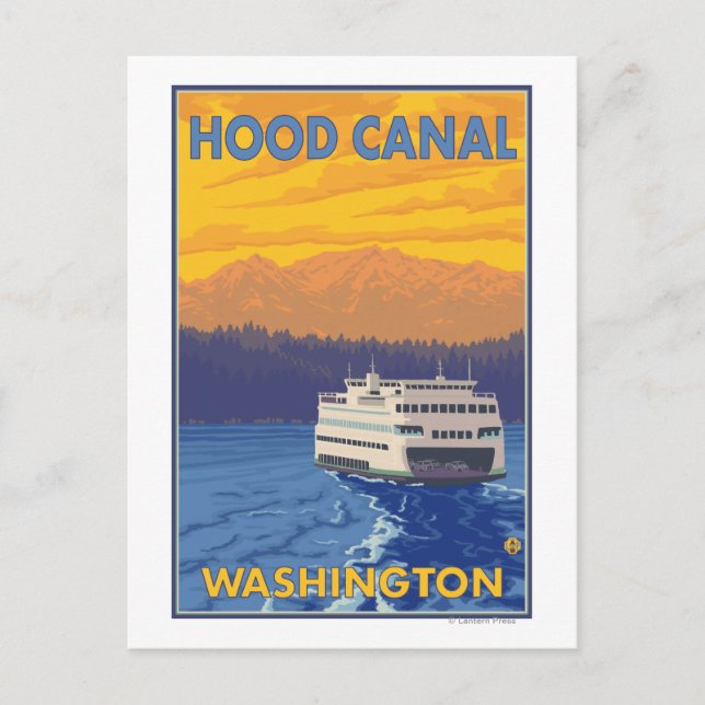 Ferry and Mountains - Hood Canal, Washington Postcard (Front)