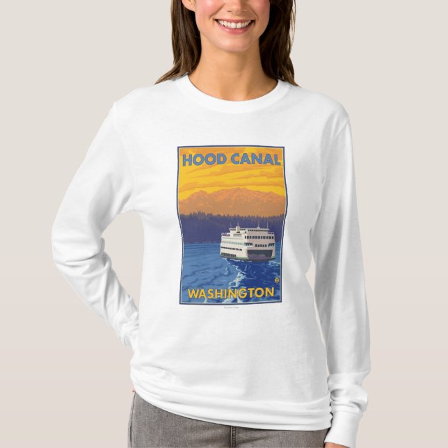 Ferry and Mountains - Hood Canal, Washington T-Shirt (Front)