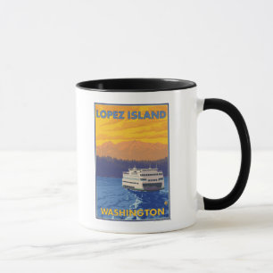 Ferry and Mountains - Lopez Island, Washington Mug