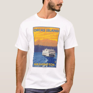Ferry and Mountains - Orcas Island, Washington T-Shirt