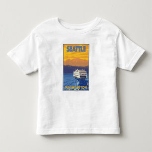 Ferry and Mountains - Seattle, Washington Toddler T-Shirt