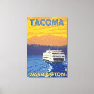 Ferry and Mountains - Tacoma, Washington Canvas Print