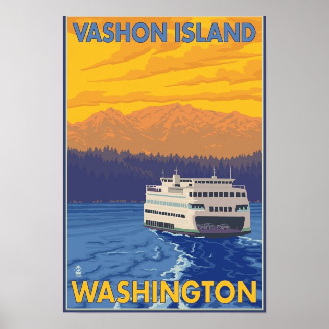 Ferry and Mountains - Vashon Island, Poster (Front)