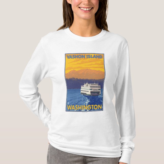 Ferry and Mountains - Vashon Island, T-Shirt (Front)