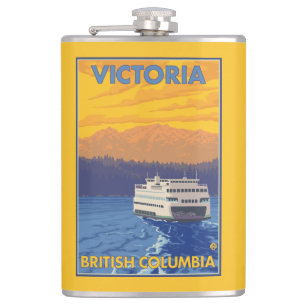 Ferry and Mountains - Victoria, BC Canada Hip Flask