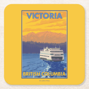 Ferry and Mountains - Victoria, BC Canada Square Paper Coaster