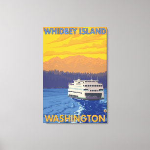 Ferry and Mountains - Whidbey Island, Washington Canvas Print