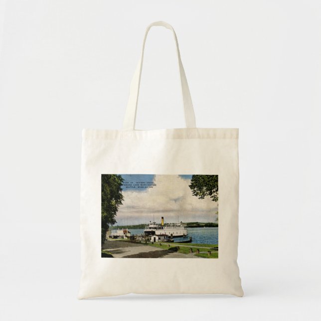 Ferry, Lake Washington, Seattle Vintage Tote Bag (Front)