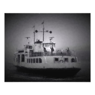Ferry to Suomenlinna fortress island in thick fog Photo Print