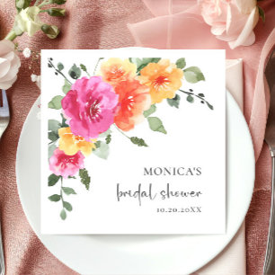 Ferstive Watercolor Bright Flowers Bridal Shower Napkin