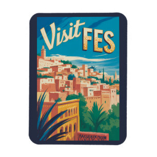 Fes Morocco Africa Illustration Travel Art Vintage Magnet