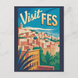 Fes Morocco Africa Illustration Travel Art Vintage Postcard