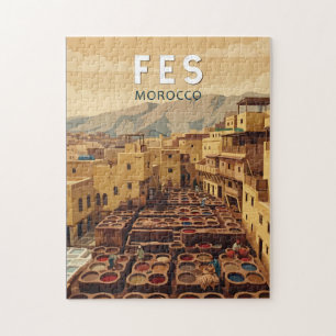 Fes Morocco Illustration Travel Art Vintage Jigsaw Puzzle