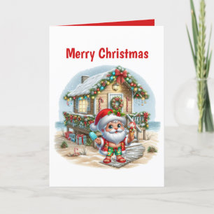 Fesive Christmas beach Santa customisable Holiday Card