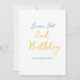 fest 2nd birthday name date yellow blue boho kids  invitation