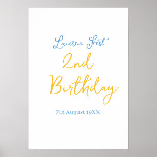 fest 2nd birthday name date yellow blue boho kids poster
