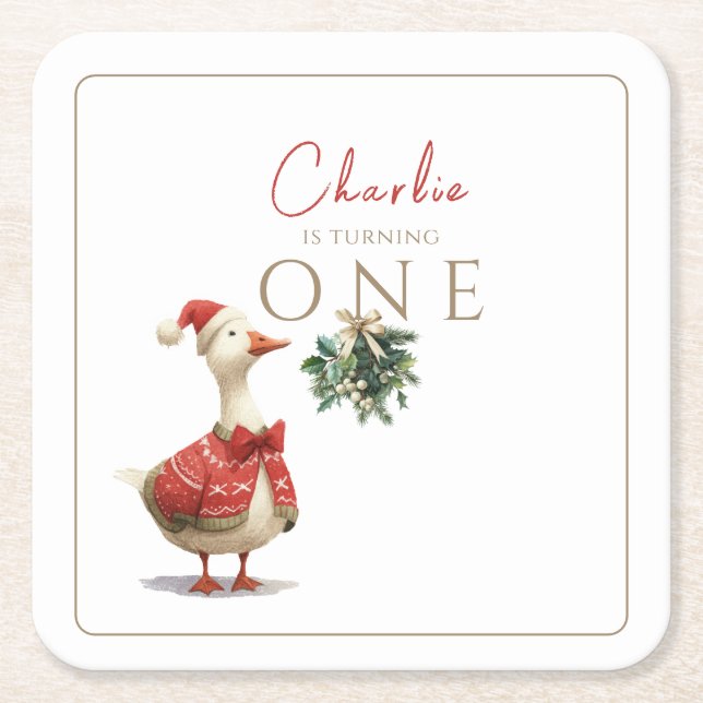 Fest Winter Birthday One Silly Christmas Goose  Square Paper Coaster (Front)