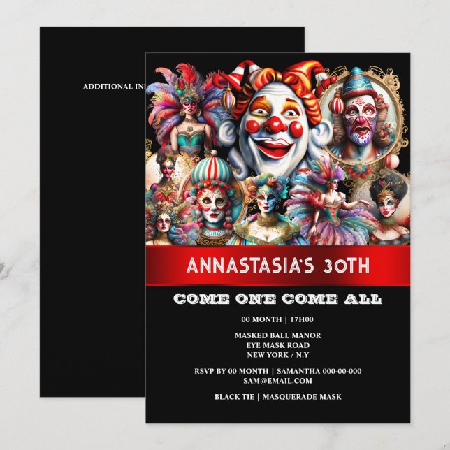 Festival carnival circus clowns showman showgirls  invitation (Front/Back)
