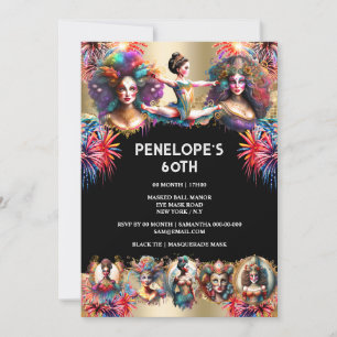 Festival carnival party theme fireworks dancers  invitation