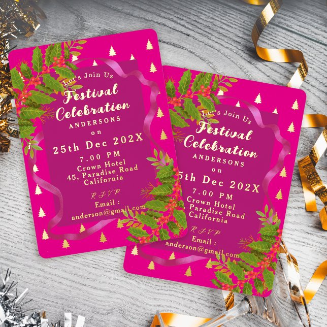 Festival Celebration Christmas Red (Festival Celebration Christmas Red Foil Invitation)