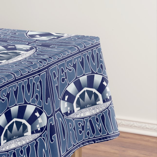 Festival Dreaming Vintage Retro Navy-White navy Tablecloth (In Situ)