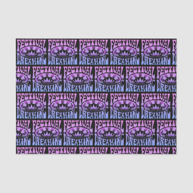 Festival Dreaming Vintage Retro Pink-Blue + black Tissue Paper (Front)