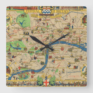 Festival of Britain: Guide to London Map Square Wall Clock