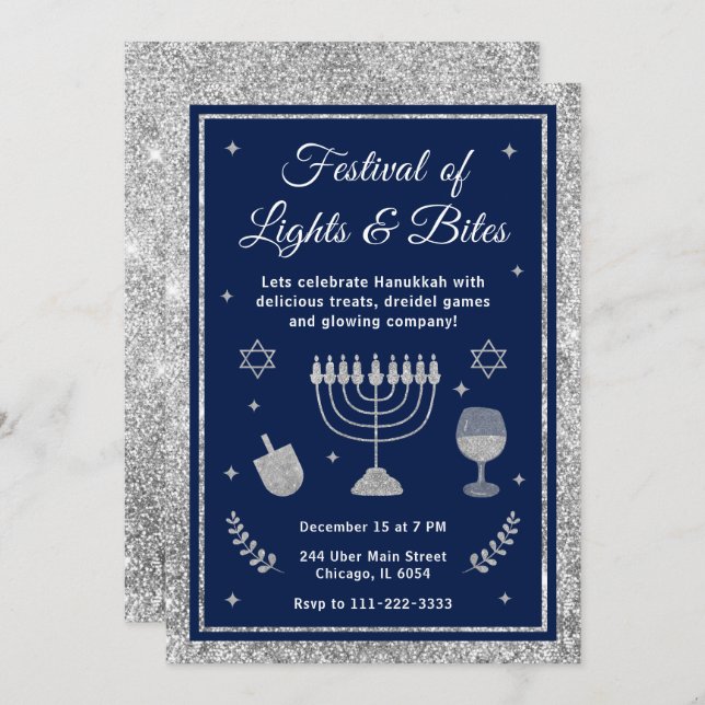 Festival of Lights & Bites Hanukkah Party Invitation (Front/Back)