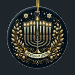 Festival of Lights Hanukkah Ceramic Ornament<br><div class="desc">Festival of Lights Hanukkah Ceramic Ornament
Jewish festival,  lasting eight days from the 25th day of Kislev (in December) and commemorating the rededication of the Temple in 165 BC by the Maccabees after its desecration by the Syrians. It is marked by the successive kindling of eight lights.</div>